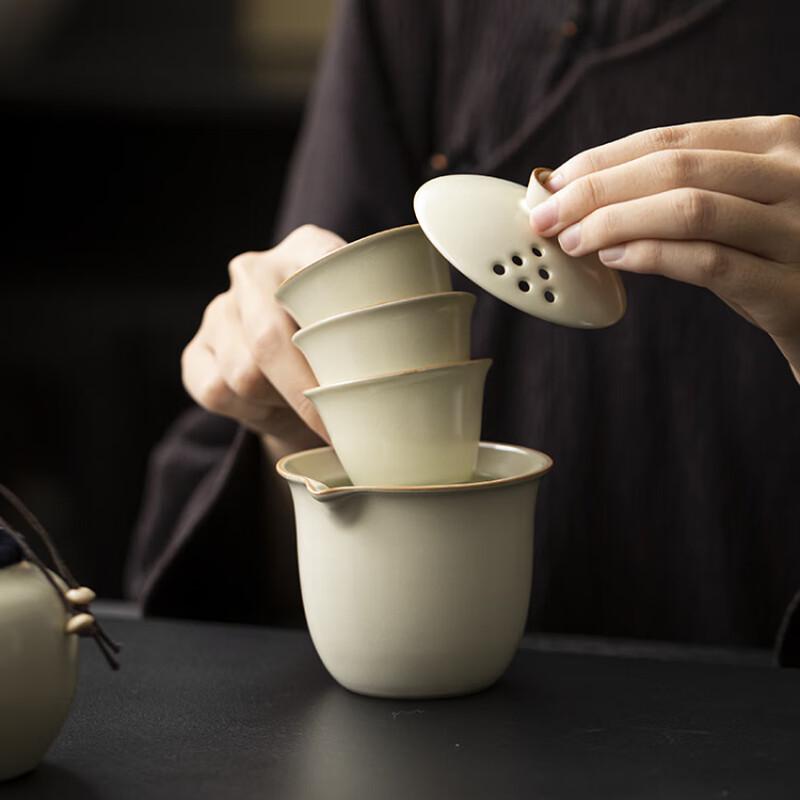 Portable Ceramic Travel Tea Set (1 Pot, 3 Cups)