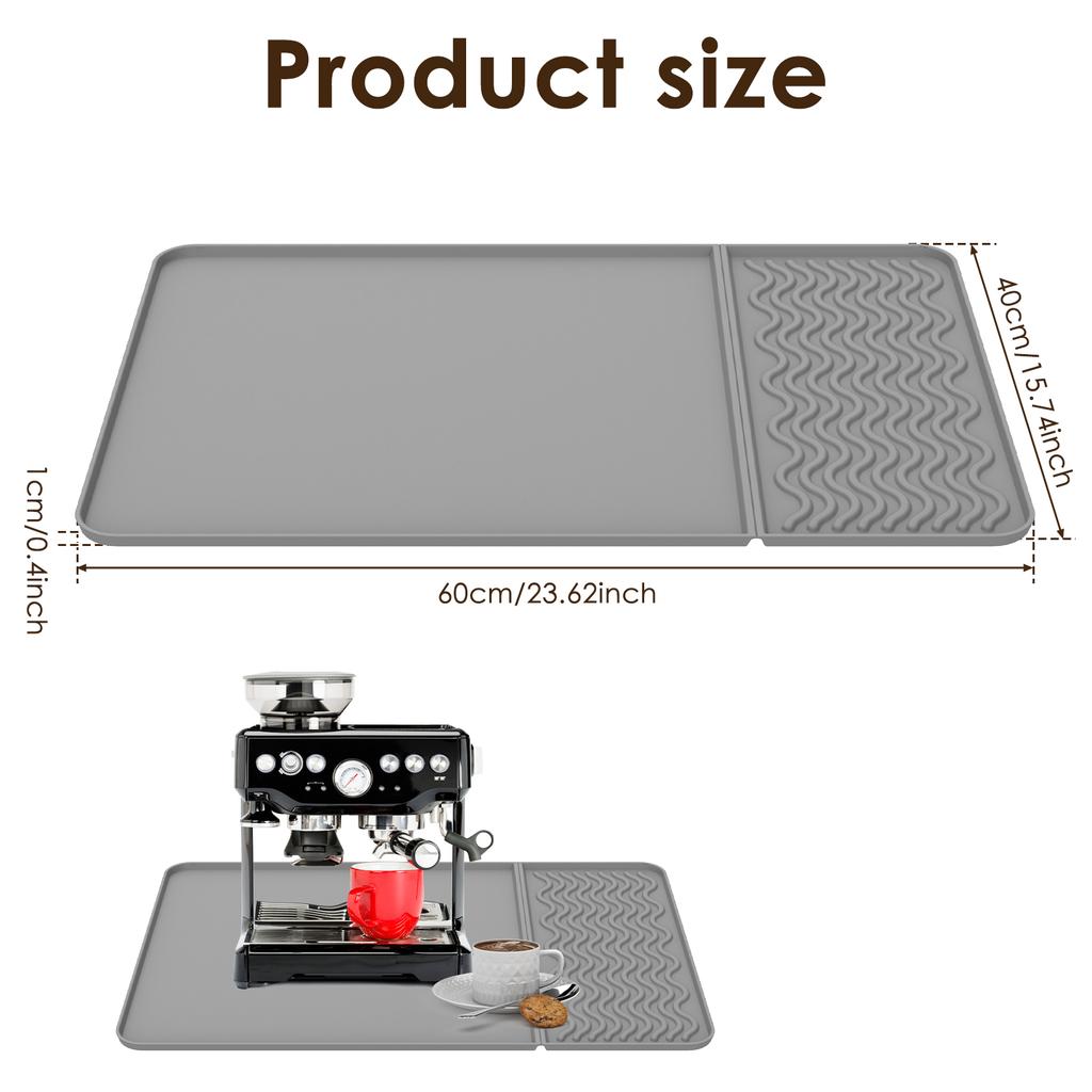 Silicone Coffee Mat Detachable(Optional) Dish Drying Mat for Kitchen Coffee Bar Accessories Fit Under Coffee Maker & Dish Rack