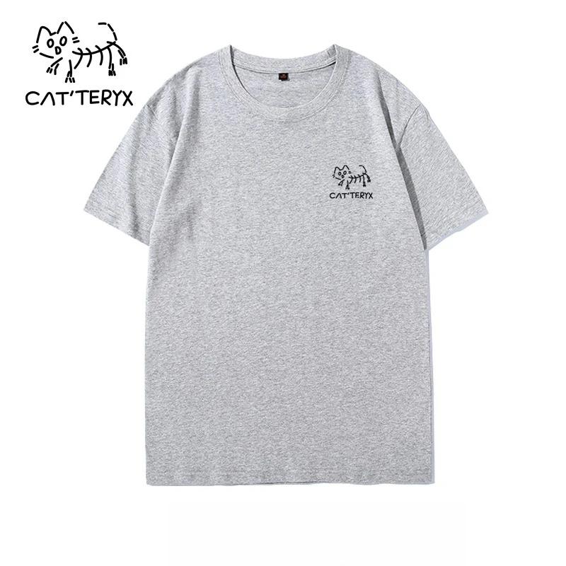 CAT TERYX Short-sleeved T-shirt Men's and Women's Fun Trendy Brand Pure Cotton Loose and Cute Cat Couple Casual Half-sleeved Top