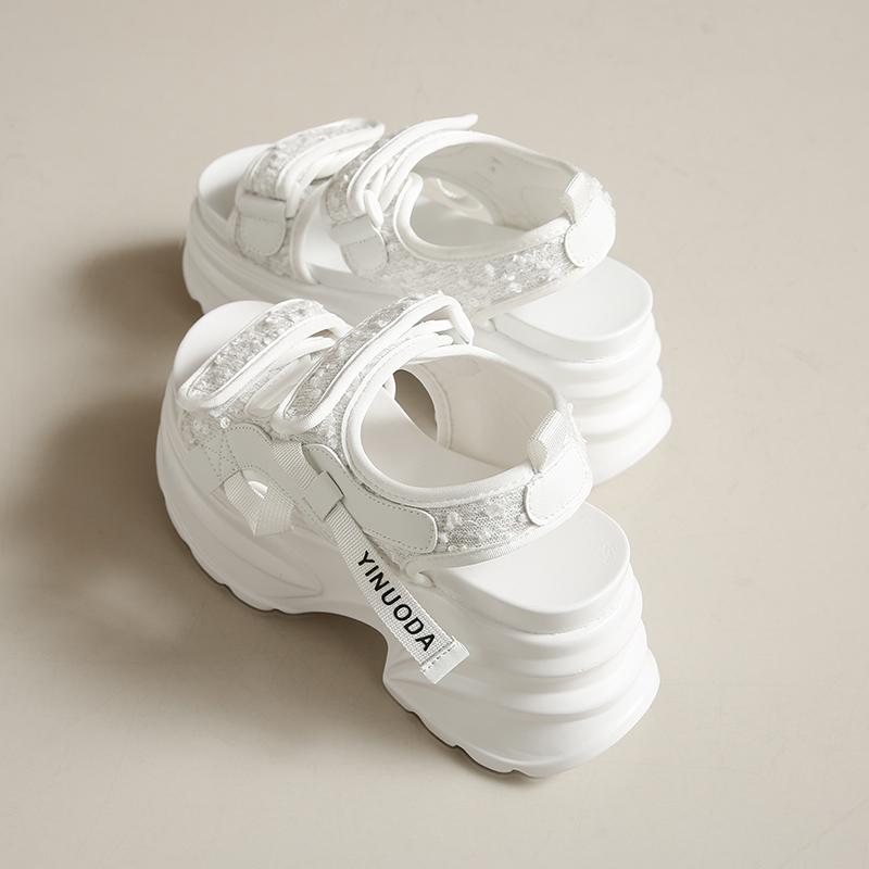 Fashion 8CM Thick Bottom Women Sandals Bling Ins Hot Sports Sneakers New Summer Peep Toe Leisure Shoes Ladies Gladiator Sandalias Mujer