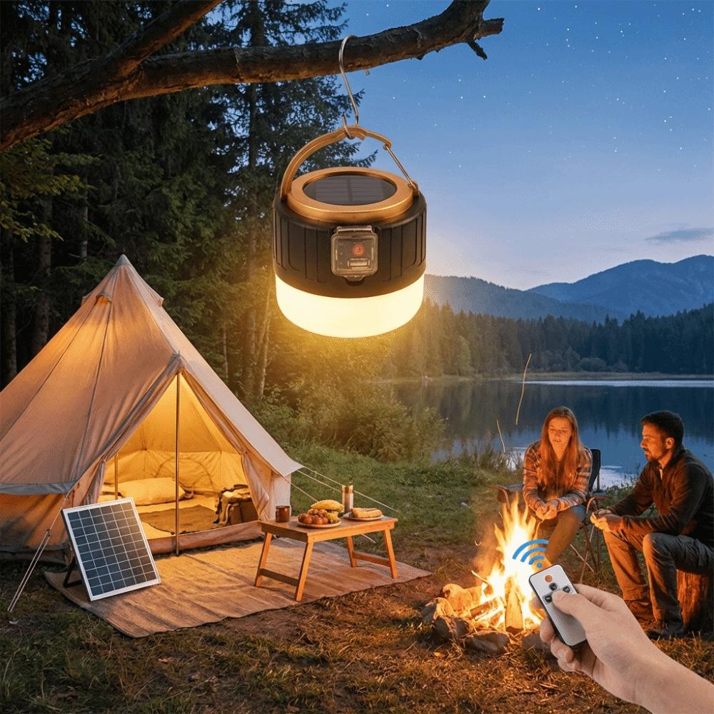 Solar Powered LED Camping Light Remote Control Solar-powered lamp Outdoor Hiking