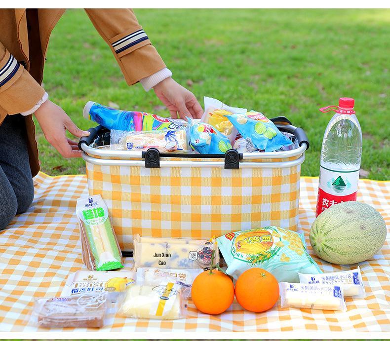 Portable Insulated Folding Picnic Basket - Ideal for Outdoor Trips, Shopping, and Storage.