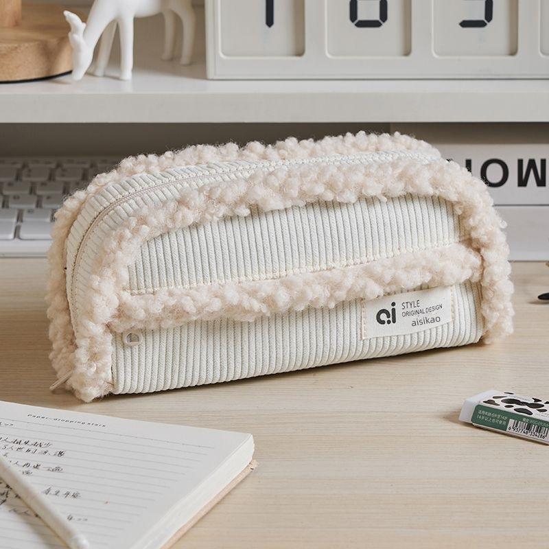 

K style Corduroy Large capacity Stationery Pen Bag, Classical and Elegant білий
