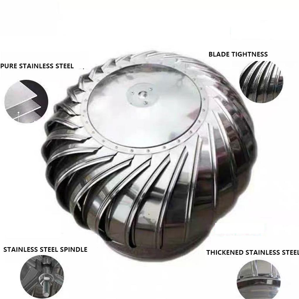 Střešní ventilátor z nerezové oceli, tichý chod, bez napájení, kulatý náhradní vodotěsný větrací ventilátor 400 mm, typ 2