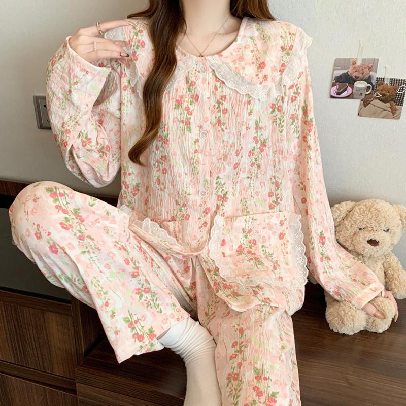 Cute High-Value Polka Dot Doll Collar Pajamas Women'S Cloud Cotton Long-Sleeved Student Loungewear Set