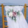 Wedding Chair Decoration Plastic Lifelike Rose Flower Chair Back Aisle Decoration 60cm Ribbon Purple