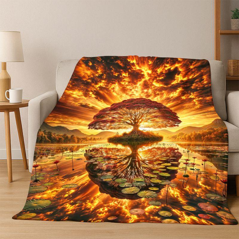 Tree of Life Nordic Mythology Yggdrasil Nature Cartoon Flannel Blanket Soft Throw Blanket for Bedroom Living Room Bed Travel Kid
