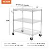 Kitchen Utility Cart, 3 Tiers, Wire Rolling Cart with 661LBS Capacity, Steel Service Cart On Wheels, Metal Storage Trolley with 80mm Deep Basket