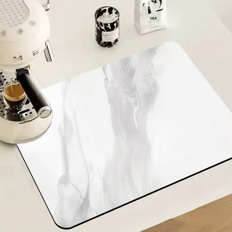 Light Grey Ink Marble Coffee Mat Quick Drying Absorbent Non Slip Coffee Machine Counter Protector Mat Coffee Decor Rug