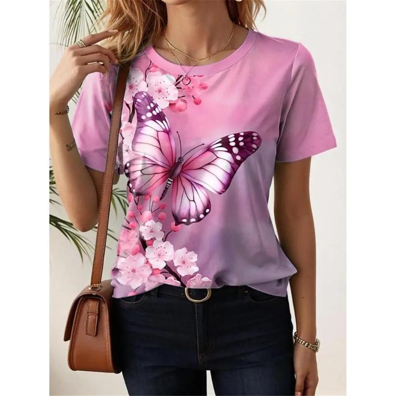 Summer Women's T Shirt bird Print Casual Short Sleeve 3d T-Shirt Fashion Streetwear Crew Neck