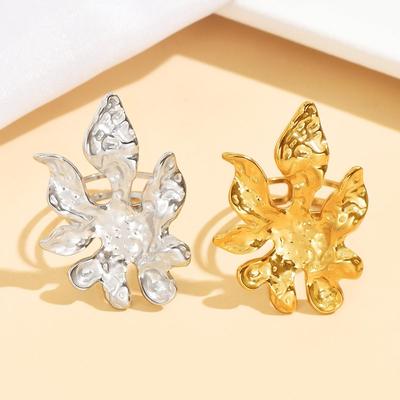 Exaggerated Floral 18K Gold-Plated Stainless Steel Open Ring
