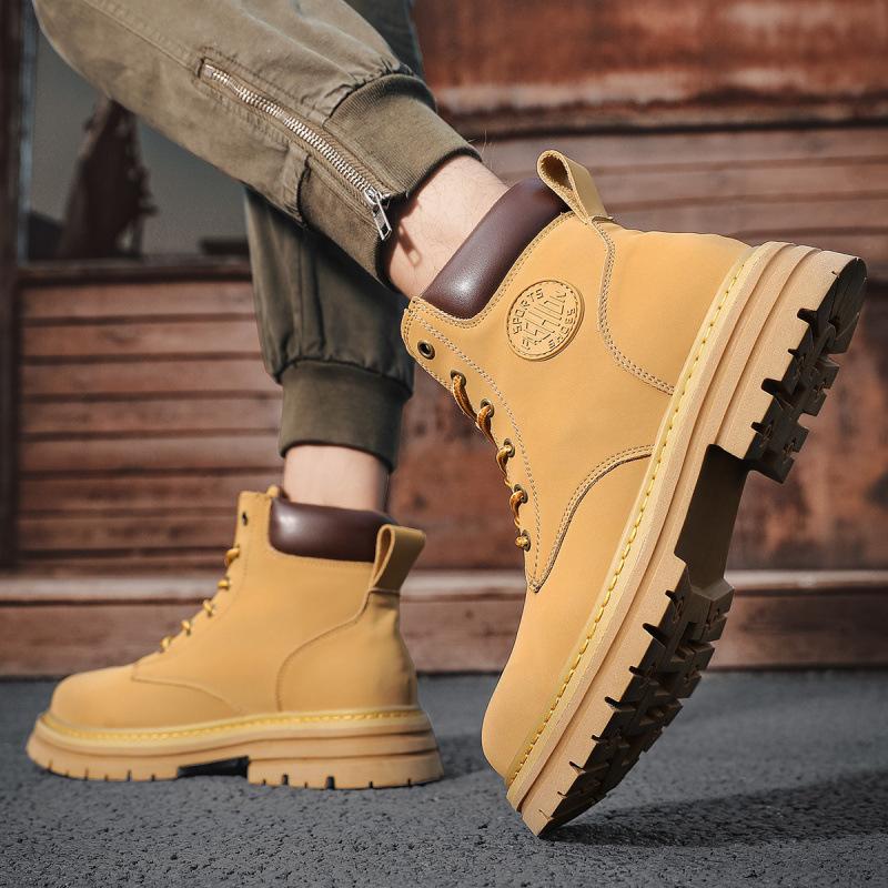 Winter First-layer Leather Thick-soled Heightening Martin Boots Men's Rhubarb Boots High-top Outdoor Tooling Boots Velvet Men's Short Boots