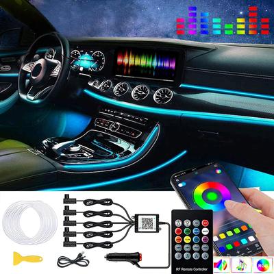 6IN1 8M RGB LED Atmosphere Car Interior Ambient Light Fiber Optic Strips Light by App Control Neon LED Auto Decorative