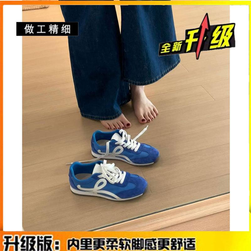 Cowhide version~ blue platform German training shoes women's retro leather versatile sports and leisure shoes soft-soled Forrest Gump shoes wo