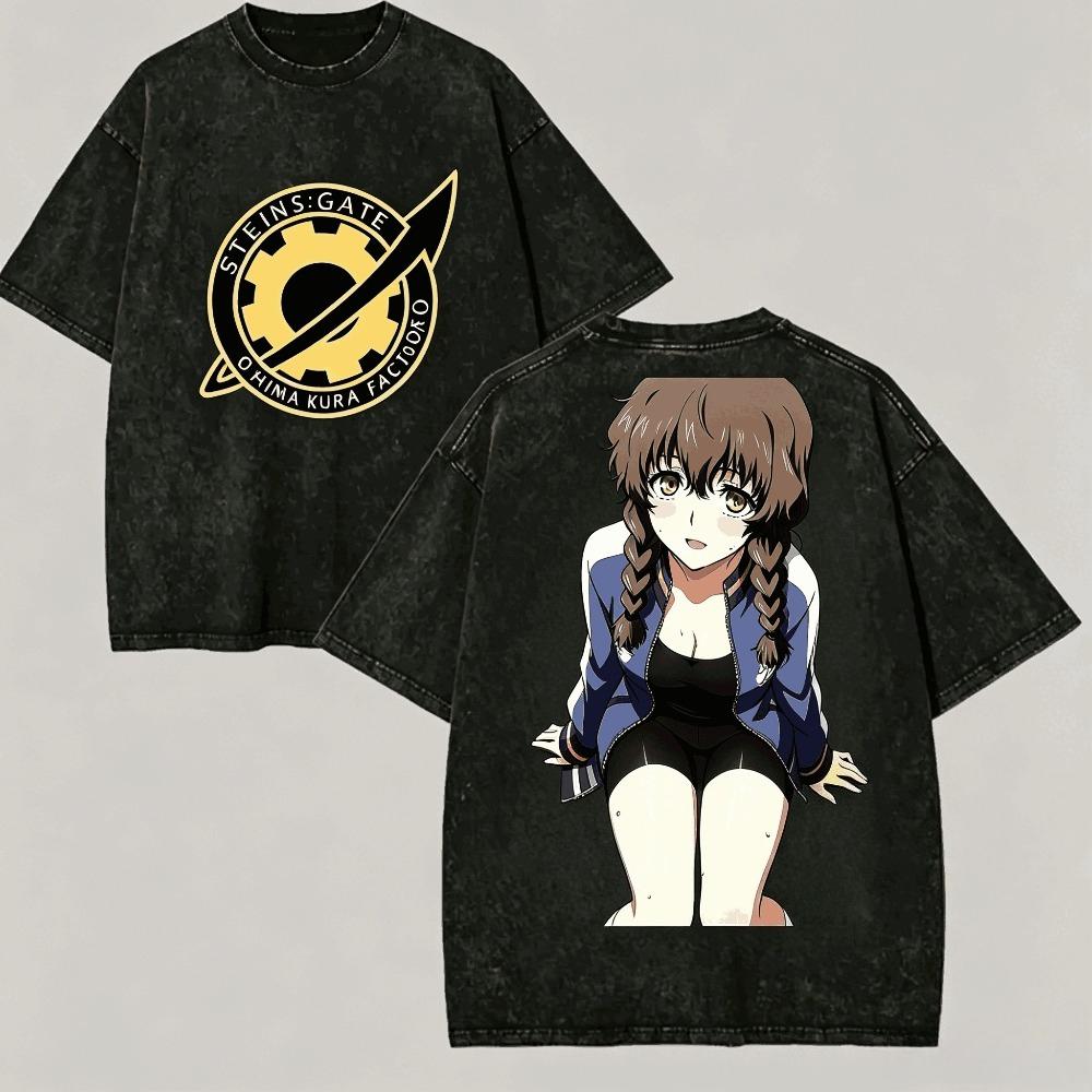 Steinsgate Shirt Vintage Gewaschen Unisex Oversized Anime Streetwear Weiche Baumwolle Kurzarm T-Shirt Geschenk Kleidung Oberteile 2026 Heißer Verkauf