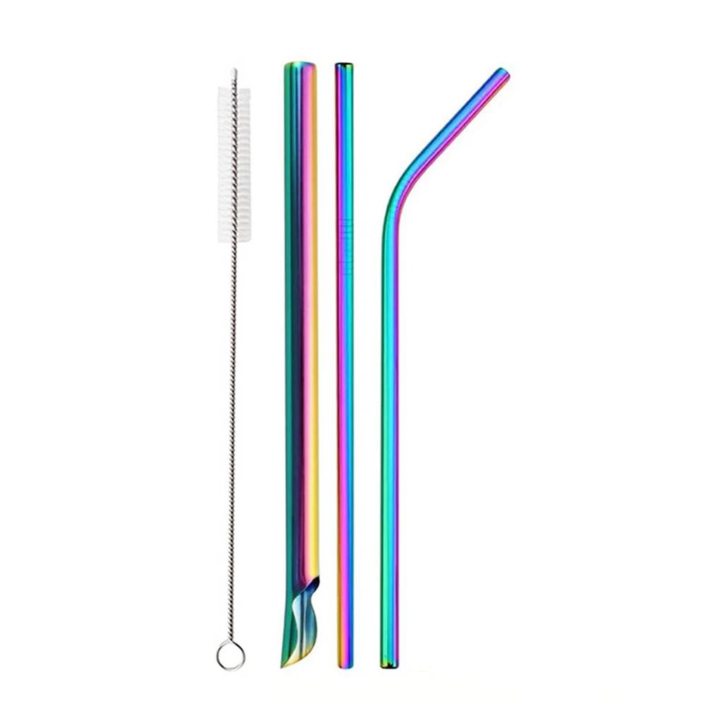 4/8Pcs Stainless Steel Smoothie Straws Extra Wide Reusable Metal Drinking Straws for Milkshake Smoothie with Cleaning Brush
