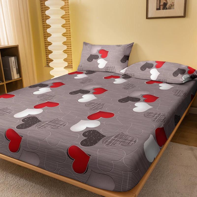 

Simple Modern Heart Printed Fitted Sheet Matte Bed Cover Bedding Set Without Pillowcases 71x132cm