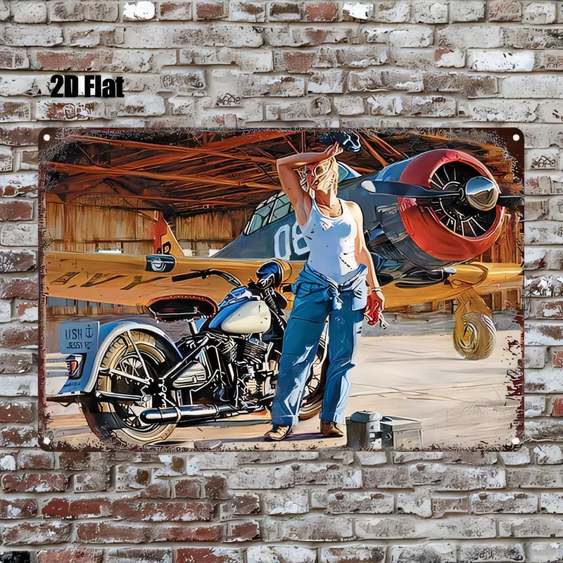 Blechschild Flaches Vintage Motorrad Retro Biker Mann Garage Wanddekor Metallschild Kunst für Man Cave Bar Pub Heimbüro Rustikal