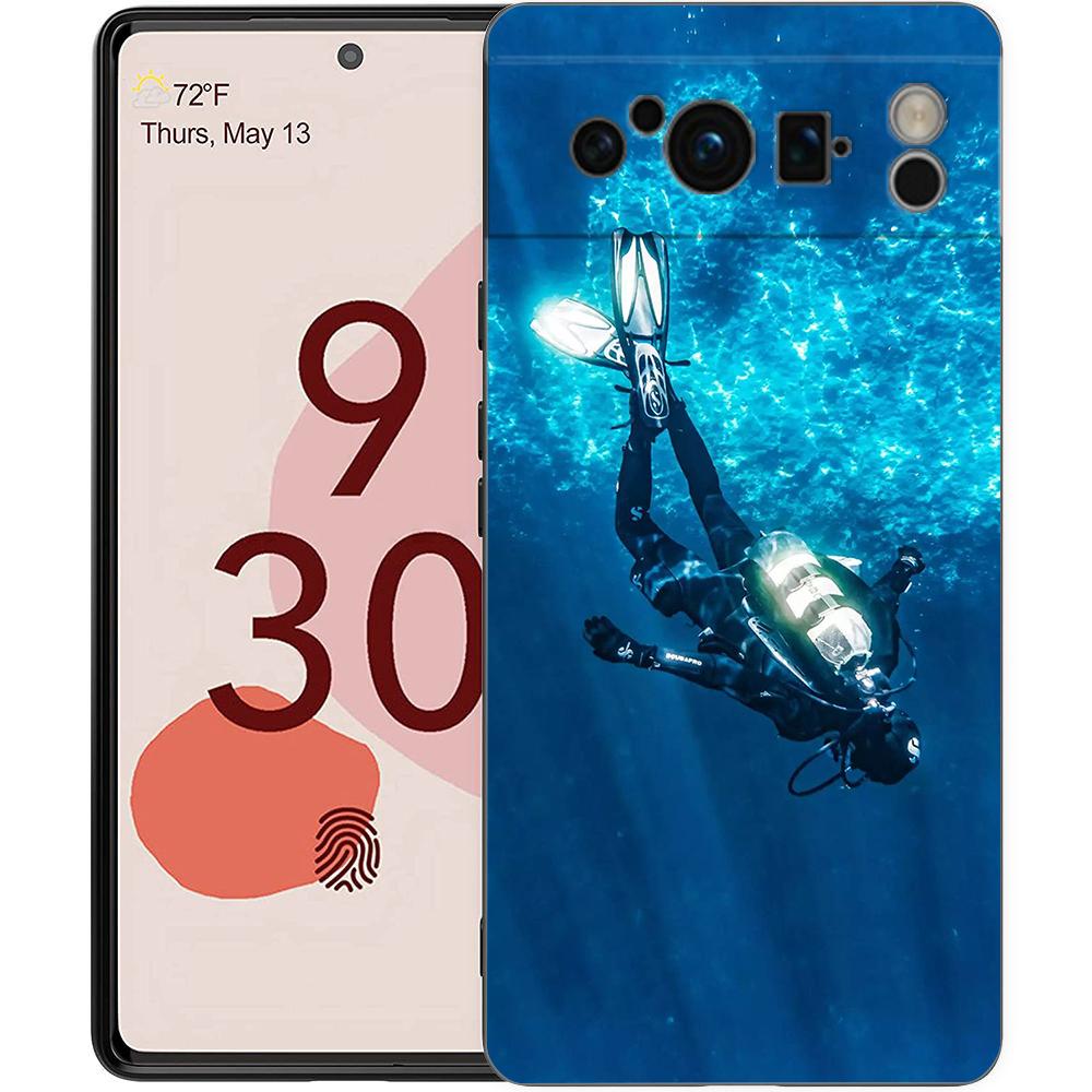 Diver Diving Phone Case For Google Pixel 9 8 7 6 Pro XL 8A 6A 7A 5G Soft Shockproof TPU Black Cover