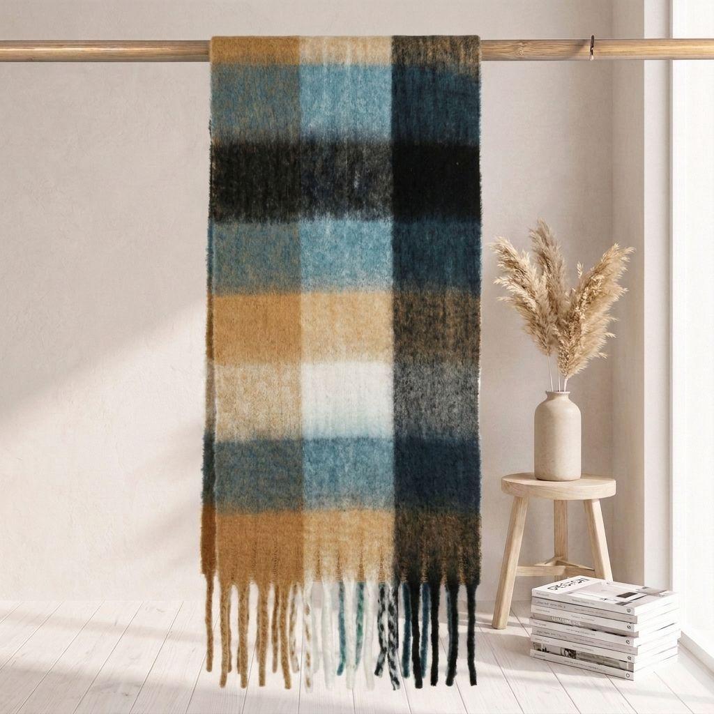 | Imitation mohair plaid scarf | Autumn and winter warm AC grid | Support LOGO customization
