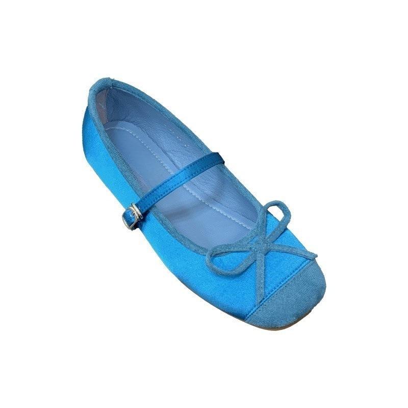 Bow splicing single shoes women's new one-button ballet flats