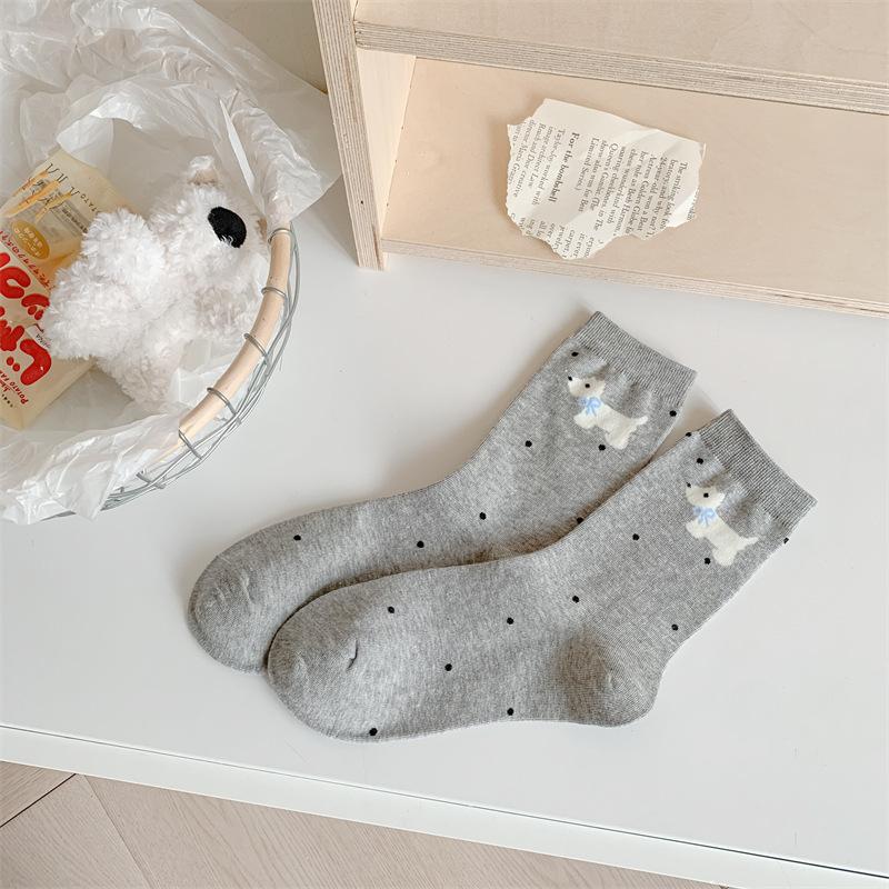 Love Jacquard Spring Puppy Cotton Bow New Product Stack Socks Mid-Leg Socks Casual Sports