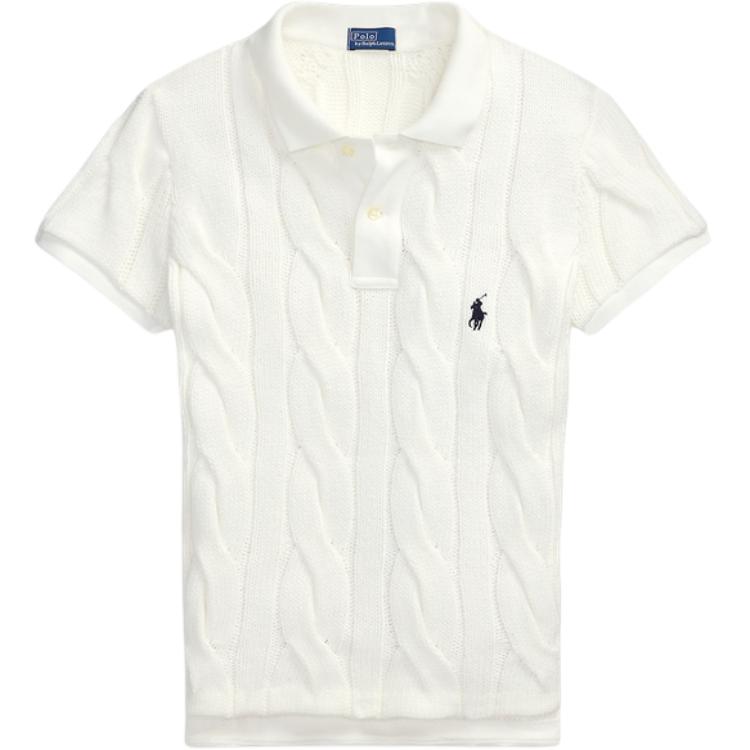 Polo Ralph Lauren FW25 Slim Fit Cable Knit Cotton Polo Shirt Women tops White WMPOKNINB920265-100