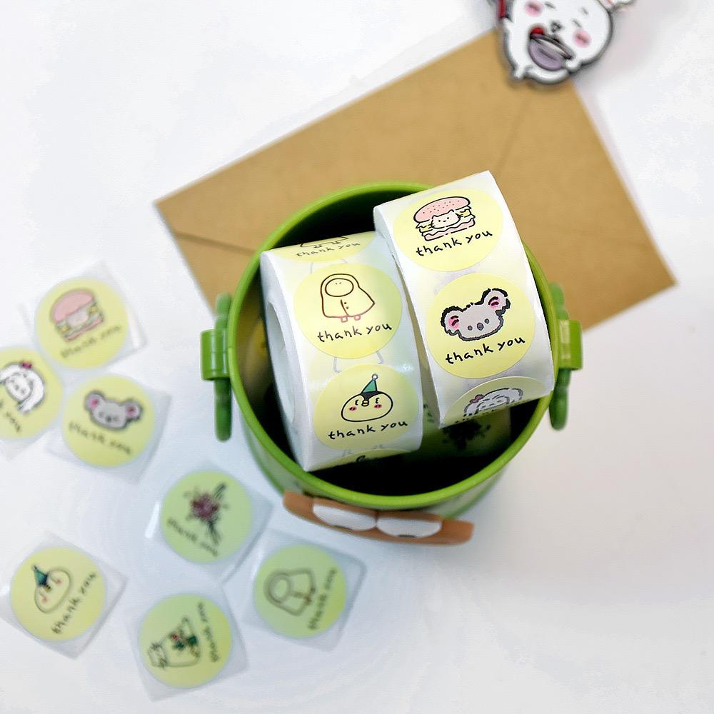 500 PCs/roll 1 Inch Cartoon Stickers, Cute Thank You Stickers for Gift Wrap, Envelope Closure, Diy Decoration