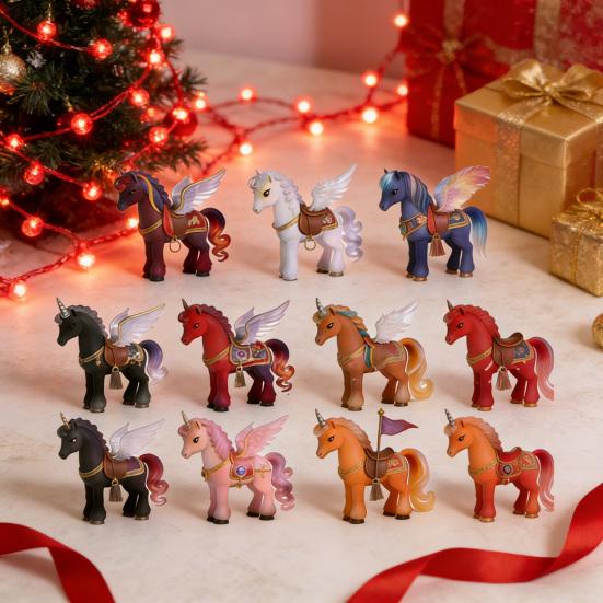 2026 Adventskalender Pegasus Akrylfigur Set 2D Platt Väggdekor Roliga Samlarobjekt för Barn Färgstarka Fantasidekorationer för Rum Fest & Gåvor