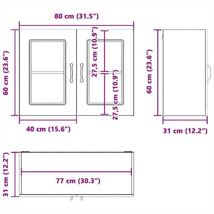 VidaXL Kitchen Wall Cabinet with Glass Door Kalmar Concrete Grey, Kitchen Wall Unit, Wall Cabinets with 853611