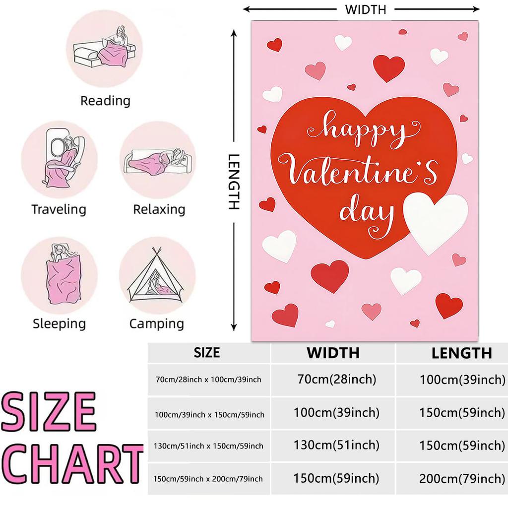 1 Stück Valentinstag Rosa Liebesdruck Flanelldecke Mehrere Größen Sofa Nickerchen Freizeitdecke Weich und Bequem Maschinenwaschbar