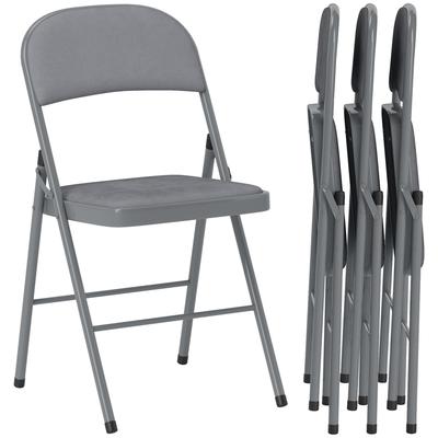 Set of 4 Foldable and Portable Indoor Chairs with Velvet-padded Seats and Backrests, Steel Frame, Light Grey