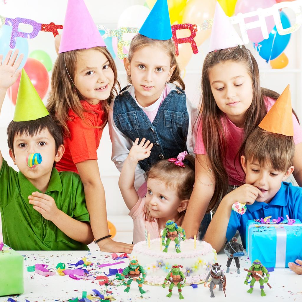 Sada ozdob na dort s Želvami Ninja - 6 sběratelských figurek z PVC - Vícebarevné dekorace na narozeninovou párty - Pro věk 3+