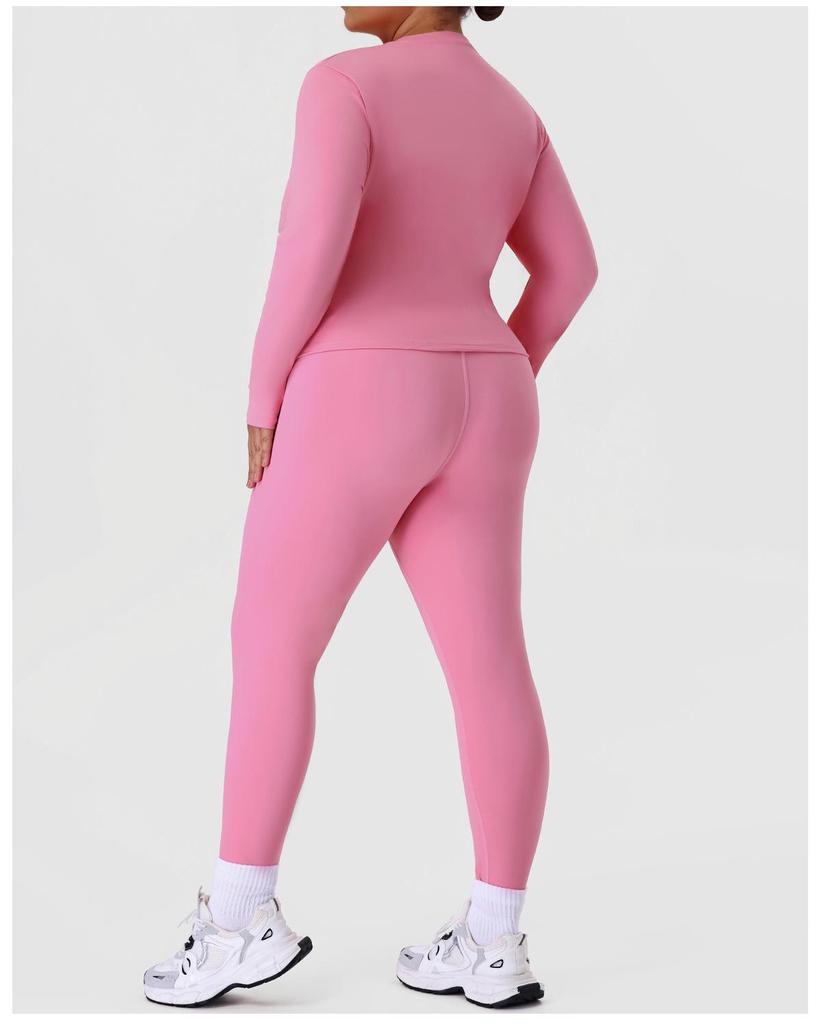 Plus Size Yoga & Running Set: Long Sleeve Top & Tight Pants for Women