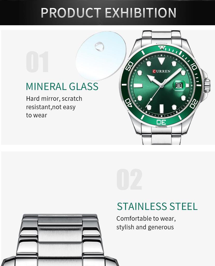 CURREN 8388 Men's Large Dial Calendar Waterproof Business Steel Band Watch