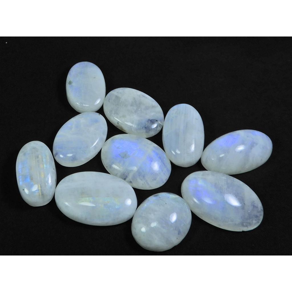 15X20-17X26MM Natural Rainbow Moonstone Oval Cabochon 10Pcs Gemstone 208Cts. C-13
