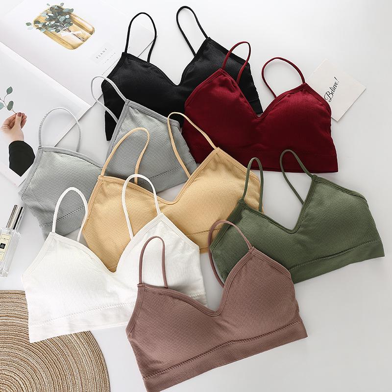 Nahtloses geripptes Bandeau: Hohe Elastizität, Schöner Rücken, Bequem mit Brustpolstern, Dünne Träger, Wickel-Westen-Dessous für Damen