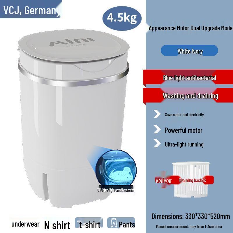 Compact Semi-Automatic Mini Washing Machine with Blue Light and Spin Function