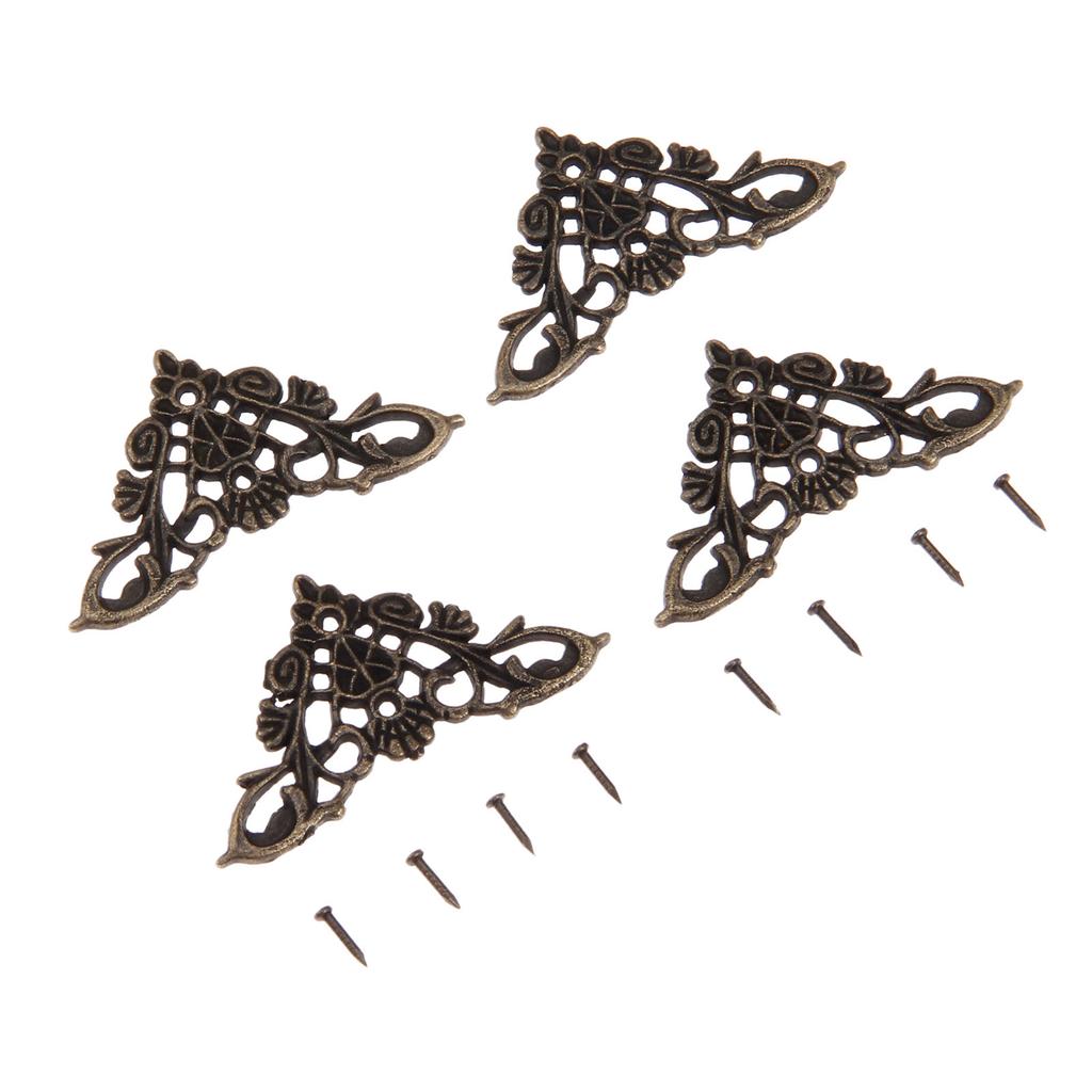 20 Pcs Cupboard Wood Corner Decorative Flower Wrap Corners Bronze Cover Guard Box Feet Metal Embossed Corner Code 35mm +Screws