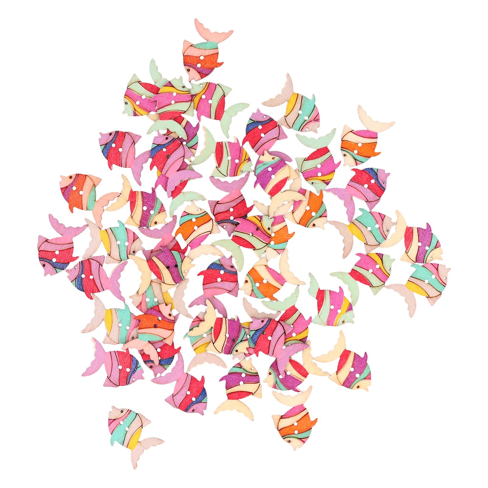 

50pcs Wooden Buttons Cartoon Cute Fish Pattern Button Decoration Children s HandMade Buttons