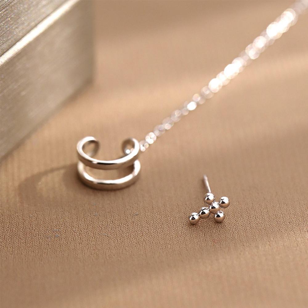 Women Tassel Punk Asymmetry Creative Cross Earcuff Ear Bone Clips Clip Earrings Chain Earrings