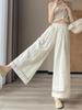 Women's Baggy Wide Leg Pants Lace Splicing High Waist Thin Elastic Waist Straight Trousers Vintage Style Casual Clothing Summer