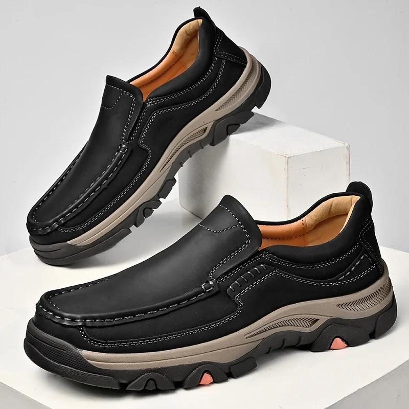 Fashion Non-Slip Outdoor Dress Footwear All-match Mens Casual Shoes Comfortable Leather Men  Slip on Shoes Soft Bottom Business Shoes