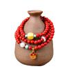 6mm Cinnabar and Amber Triple-Round Bracelet with Pendant