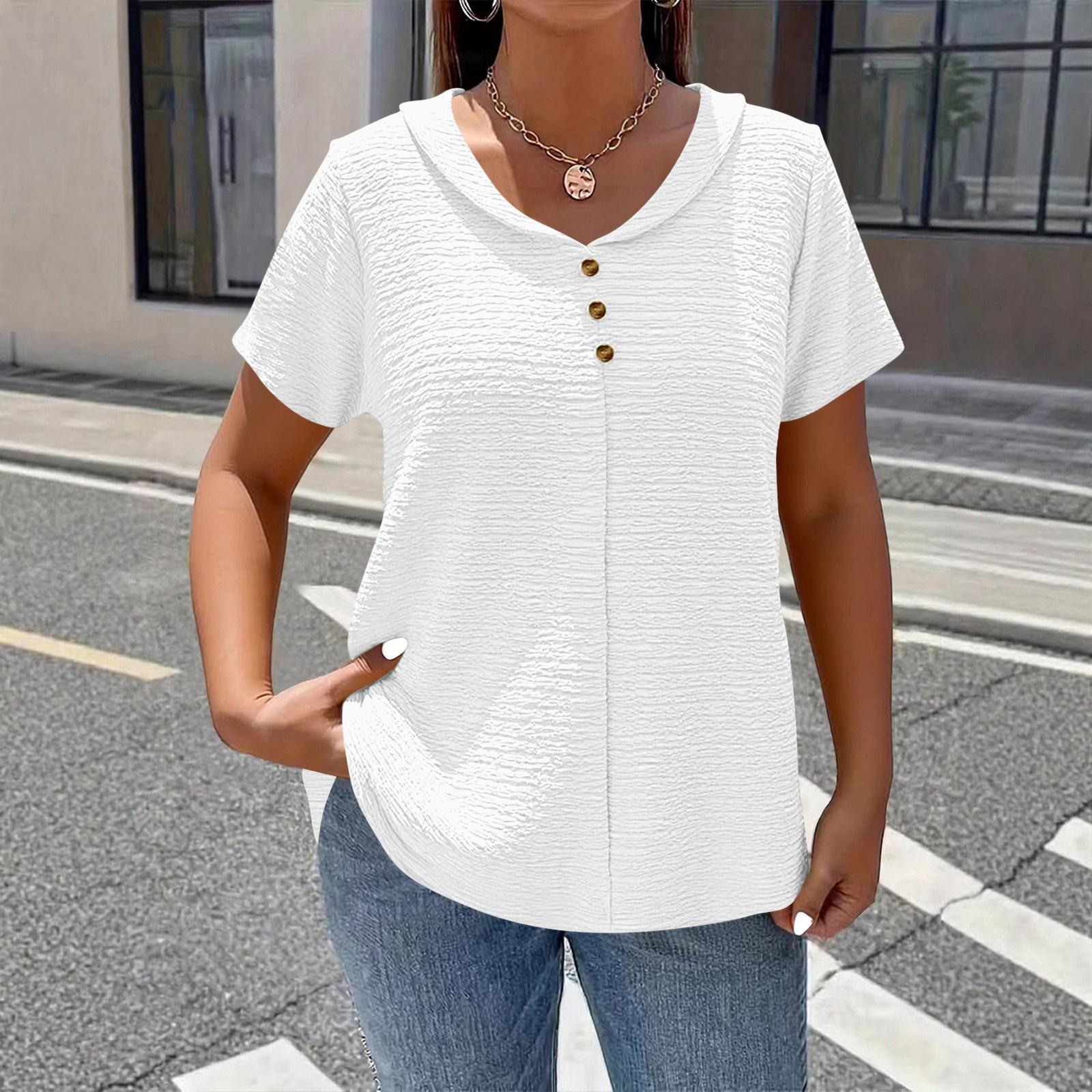 

Women s Fashion Plus Size Color V-neck Loose Short Sleeved Pullover T-shirt Top XXXL білий
