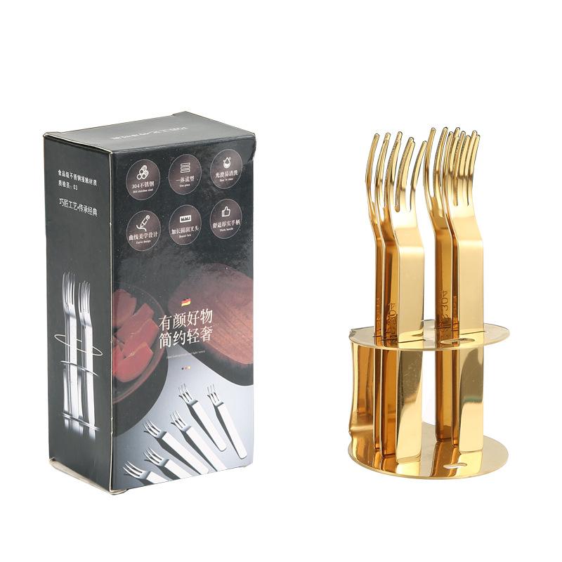 304 Stainless Steel Fruit Fork Set Creative 6 Pcs Fruit Fork Dessert Fork Moon Cake Fork Cake