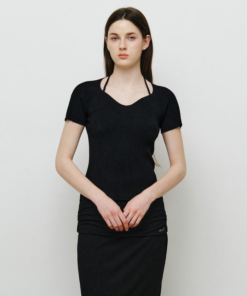 MONGDOL Ribbed Cap Sleeve Halter Strap Knit Mdkt125_5 Colors