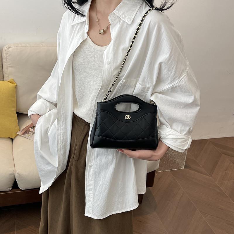 2024 New Fashion Women s Bucket Bag With Sophisticated Diamond Chain- Urban Minimalist Style Pu Material Medium Size чёрный