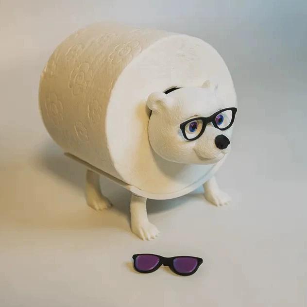 

Roll Paper Holder Funny Bear Paper Towel Holder Cartoon Sunglass Ornament Space-Saving Dispenser for Farmhouse Cottage Counter
