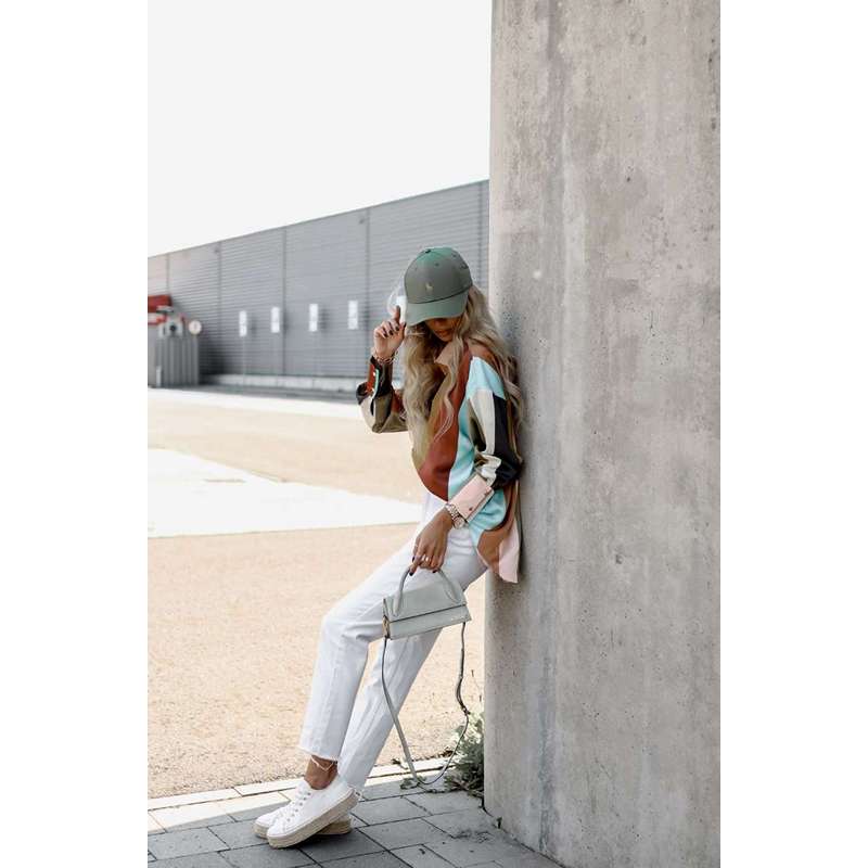 Europa und Amerika Border Hemd Locker Frühling und Herbst Druck Einreihiger Cardigan Laterne Langarmhemd für Damen